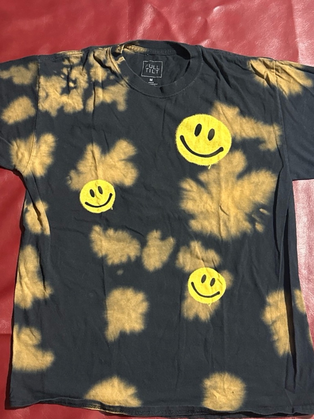 Full Tilt Black Tee with Yellow Smile Face Tie-Dye
